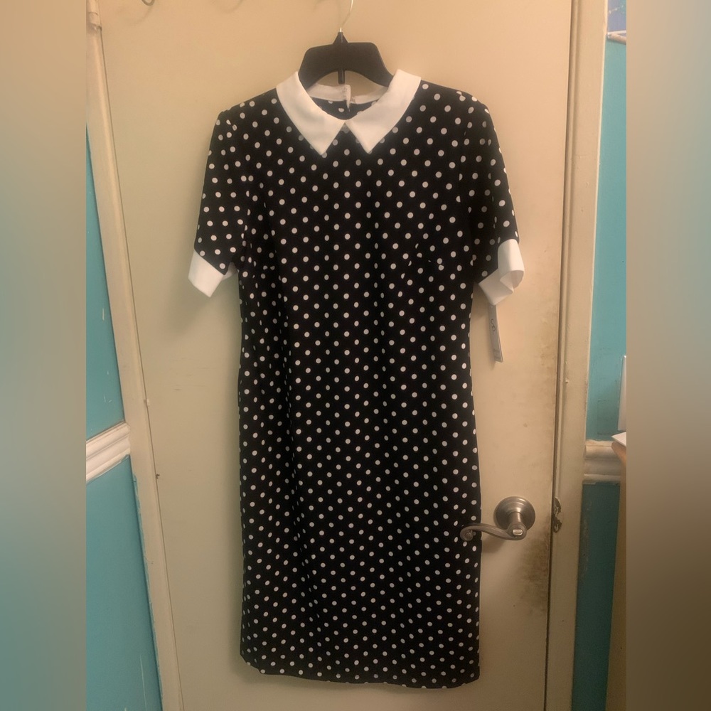 White polka dot dress with a sequin collar